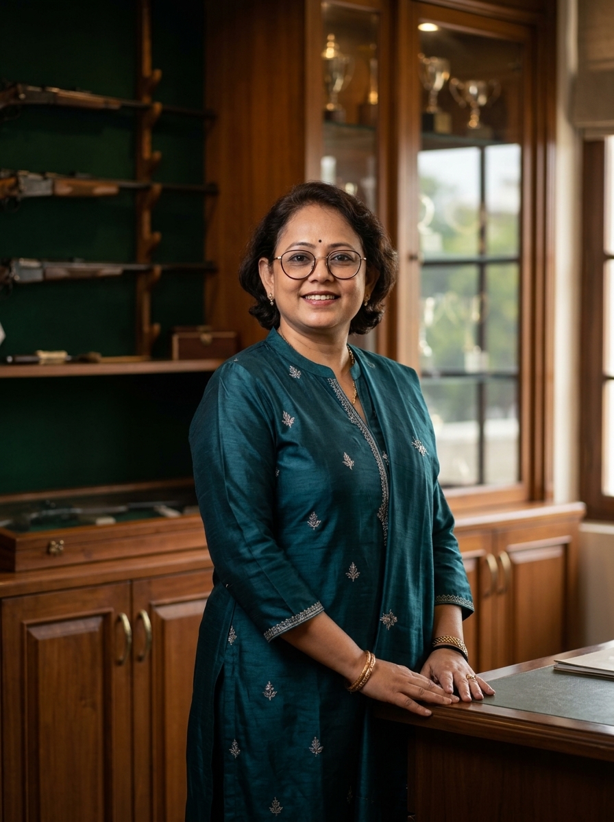 Editorial portrait of Sikha Mondal, proprietor of Mondal Precision and State Shotgun Champion
